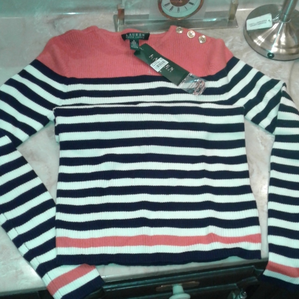 Orange/Cream/Navy striped Ralph Lauren Sweater